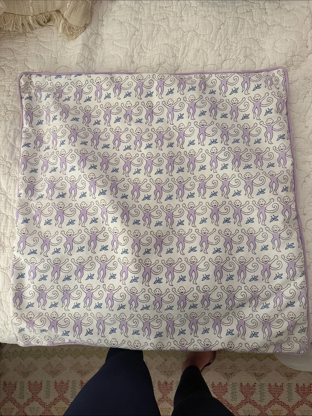Roller Rabbit Lavender Monkey Print Pillow Cover on Cream